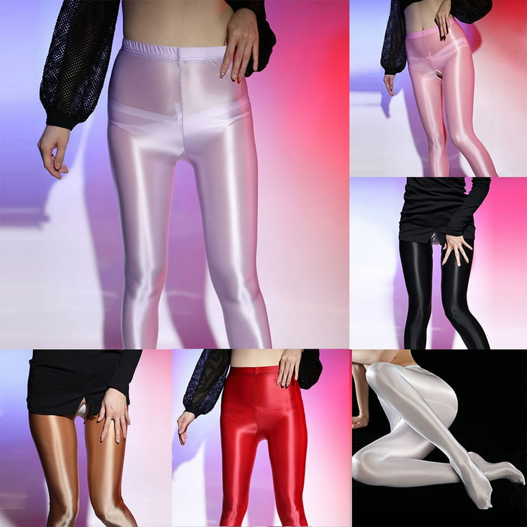Women Satin Glossy Opaque Leggings Super Shiny Silky Pants Trousers Zipper  Croth
