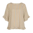 thumbnail image 5 of Miluxas Womens Striped Shirts Batwing Half Sleeve Round Neck Loose Tunic Shirts Cute Ruffle Trim Beach Vacation Outfits for Casual Summer Beige, 5 of 8
