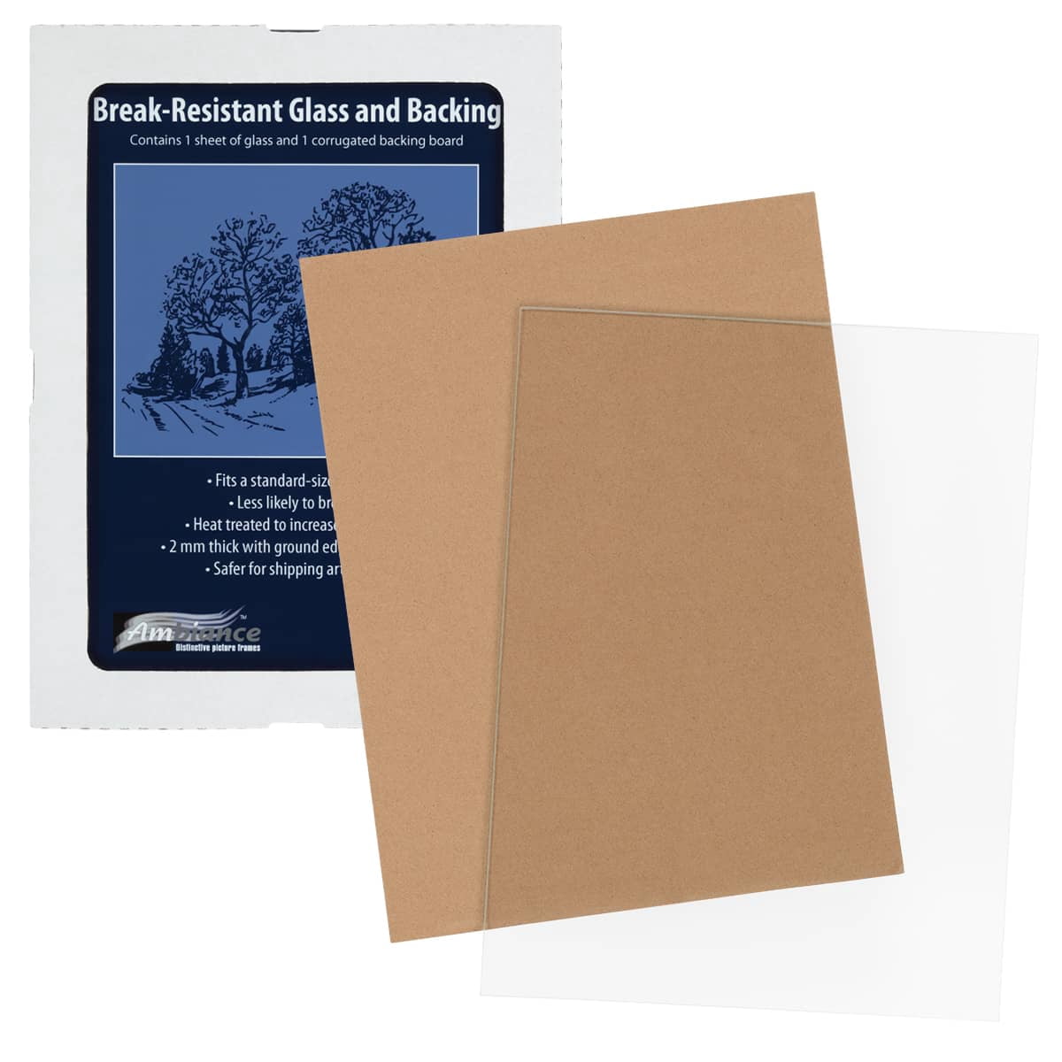 Ambiance Break-Resistant Picture Frame Glass and Backing, 18x24" Pack of 6, for Replacement or Empty Frames, 2mm Thick, Rounded Edges for Safe Handling, White Corrugated Cardboard