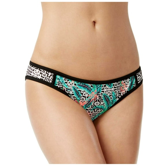 Hula Honey Black White Multi Tropical Pulse Printed Hipster Bikini Bottom L