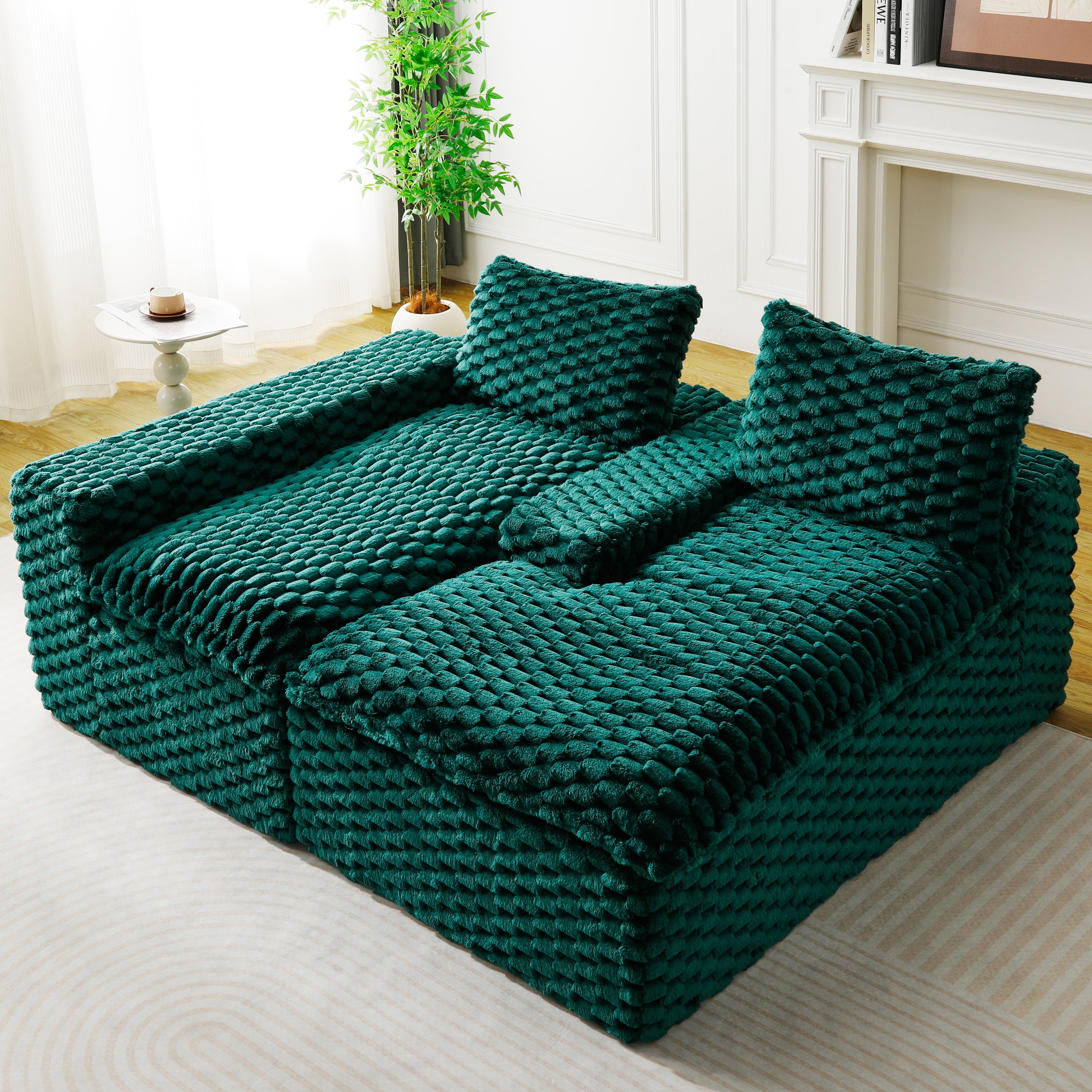 HOQBN 96"W Modular Sectional Sofa,L Shape Modern Corduroy Cloud Couch,Upholstered Deep Seat Boneless Sofa Couch with Left Chaise Lounge for Living Rooms,No Assembly Required,Green