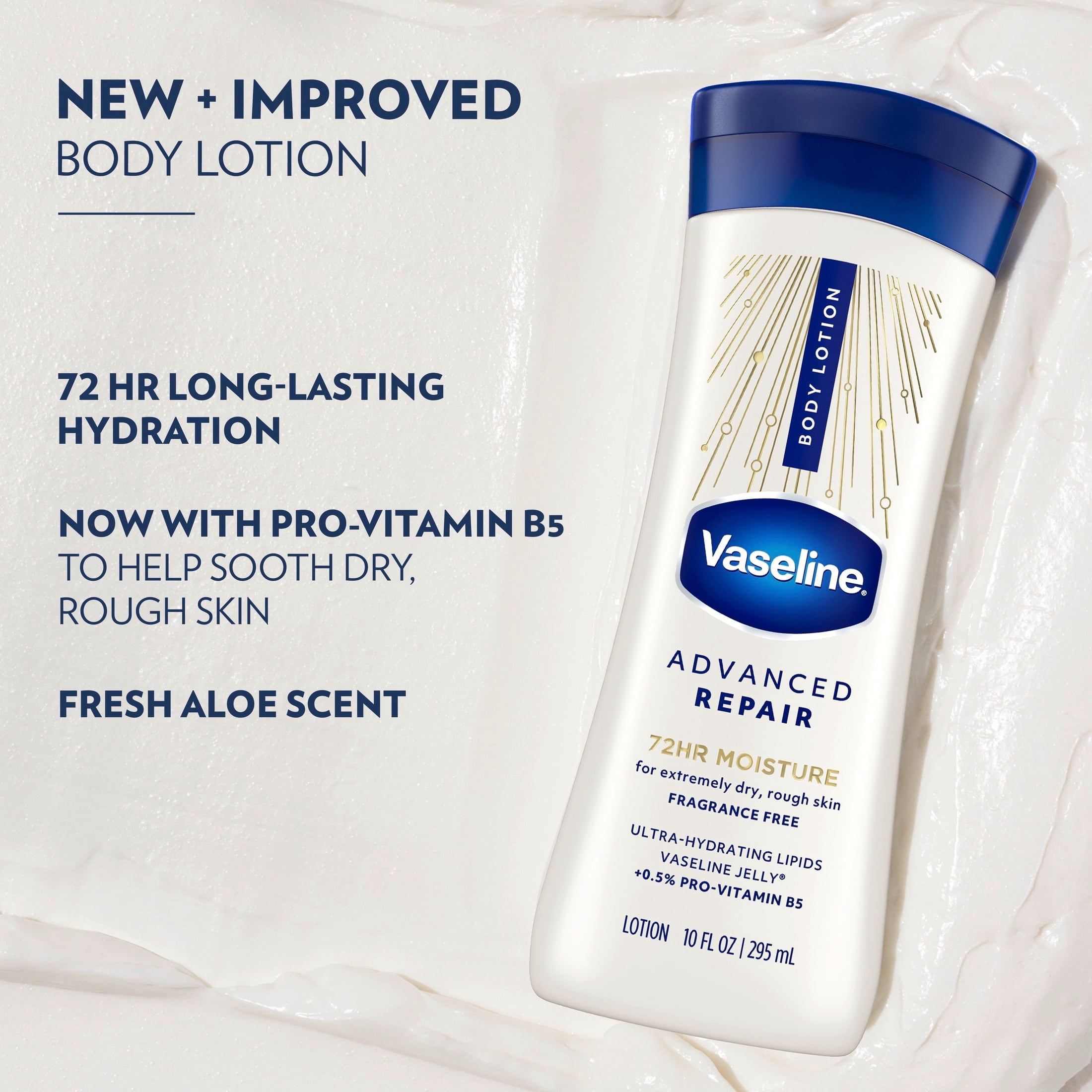 Vaseline Intensive Care Body Lotion for Dry Skin Advanced Repair Unscented Lotion Made with Ultra-Hydrating Lipids + Vaseline Jelly to Repair Extremely Dry Skin, 10 fl oz