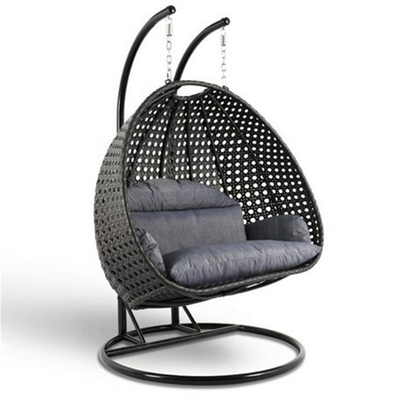 Hanging Egg Swing Chair for 2 - Wicker Patio Swing Seat with Stand & Cushion - Indoor Outdoor Use