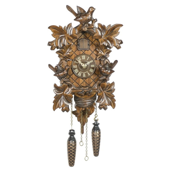 Quartz Cuckoo Clock 6 leaves, 3 birds, nest, with music