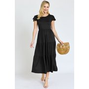 Solid Flutter Sleeve Tiered Tea Length Dress | 4 Colors | S-3X