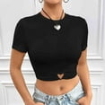 thumbnail image 2 of ATOYSOY Women's Ribbed Slim Crop Tops Fashion Shirts Solid Color Round Neck Retro for Teens Girls Summer Pullover Short Sleeve Elegant Casual Drawstring Black L, 2 of 6