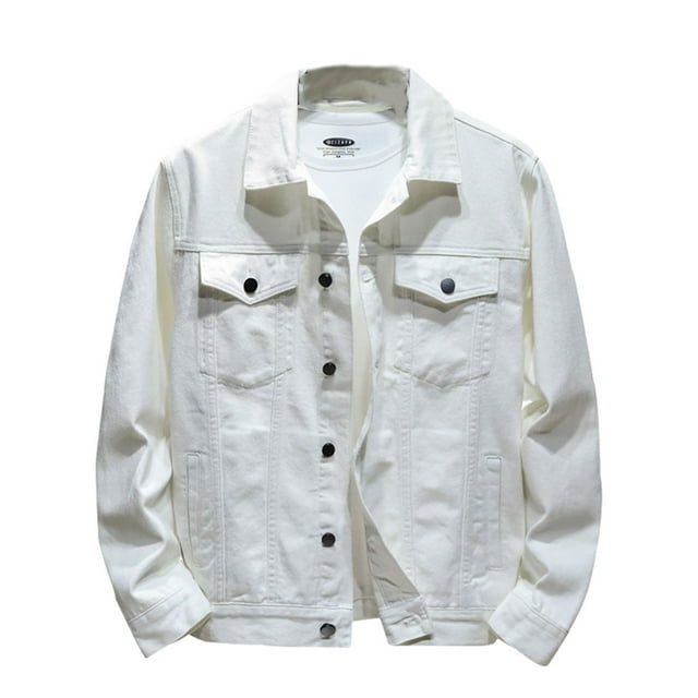 Youkk White Multiple Sizes Available Jacket Coat Fit For Everyone Stylish And Warm Denim Jacket For Men white XL