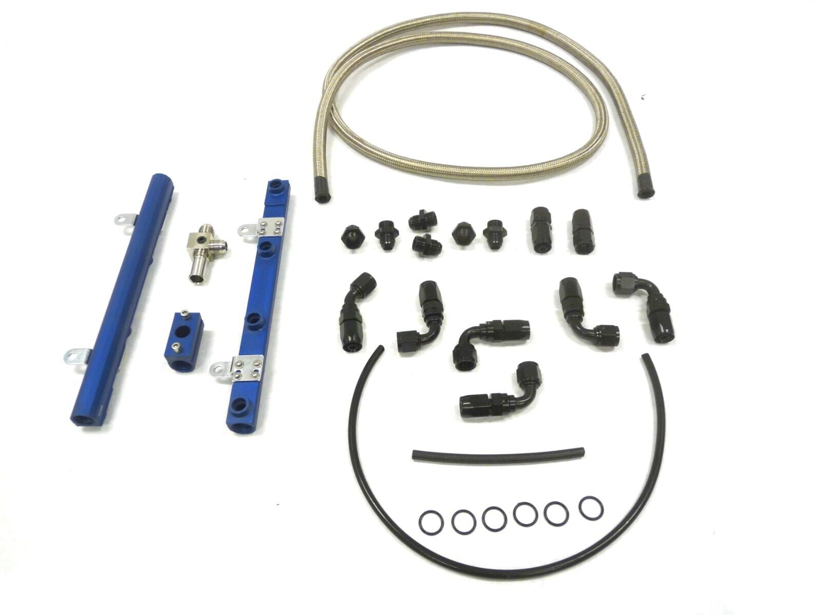 OBX Blue Fuel Rail W/ Braided Hose For 05 thru 09 Ford Mustang GT 4.6L