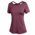 thumbnail image 4 of Lenpel Workout Tops for Women Casual Loose Short Sleeve Crew Neck Open Back Gym Yoga T Shirts Athletic Tunic Tees, 4 of 5