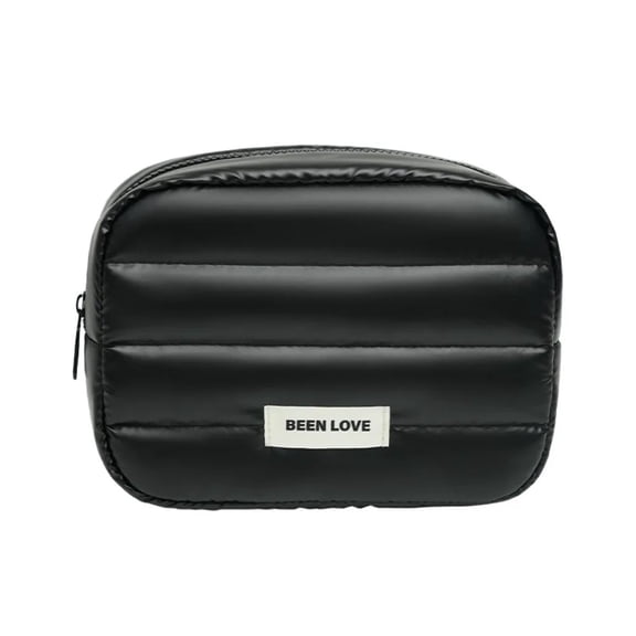 Portable Down Puffy Makeup Bag Large Capacity Solid Color Travel Quilted Toiletry Bag Zipper Fluffy Skincare Storage Bag