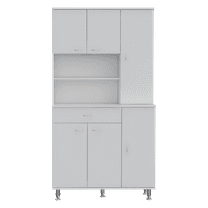 Depot E-Shop Helis 90 Pantry Double Door Cabinet with Drawer, 6 Doors, 5 Legs, and 9 Shelves, White