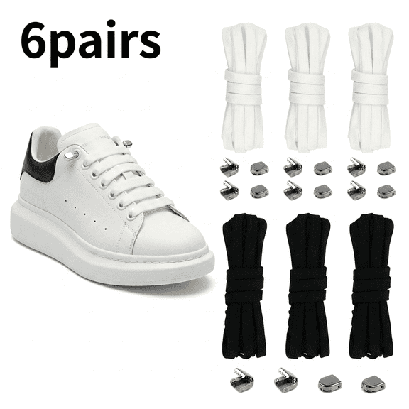 ROSEXIXI No Tie Elastic Shoe Laces 6 Pairs 45in Flat Elastic Straps For Sneakers No Tie Metal Clasp Adjustable Shoelaces For Shoes For Boys Girls Footwear Boys Slip On Shoes