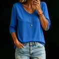 thumbnail image 3 of QASIEATN Trendy Essentials Clothing for Women: Pretty Versatile Color V Neck 3/4 Sleeve Loose T Shirt Top Fall Fashion Outfits for Women, 3 of 7