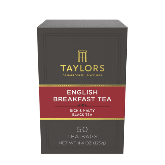 Taylors of Harrogate English Breakfast, Black Tea, Pillow Tea Bags, 50 Count (Pack of 1), Rich, Bright & Malty, Caffeinated, Enjoy Hot or Iced, 50 Teabags