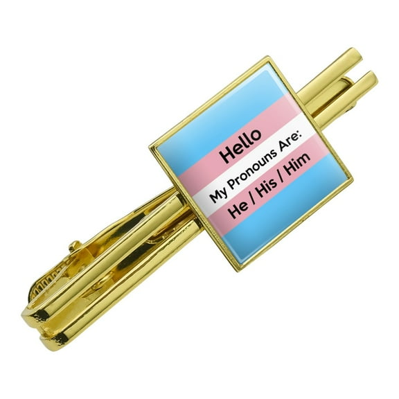 My Pronouns Are He His Him Gender Identity Square Tie Bar Clip Clasp Tack- Silver or Gold