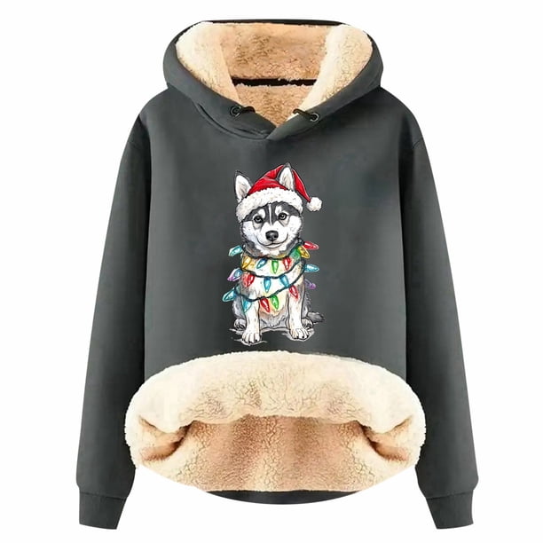 WILLBEST Sudadera de Mujer Womens Casual Plus Velvet Christmas Series Printed Long Sleeve Hooded Sweatshirt Grande