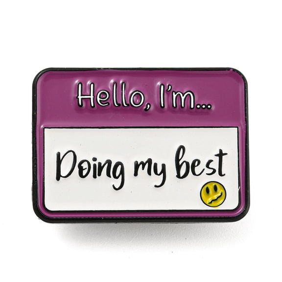 12 pc Hello I'm Doing My Best Rectangle Social Dialogue Box Enamel Pins Black Zinc Alloy Brooches for Backpack Clothes Medium Violet Red 22x30.5x2mm