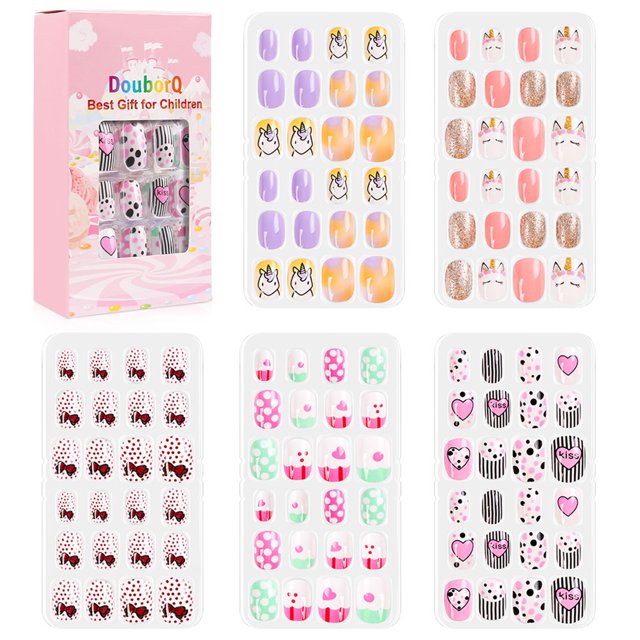 120Pcs/Set Cute False Nails Full Cover Nail Tips for Children DIY Nail Art Kids Gift