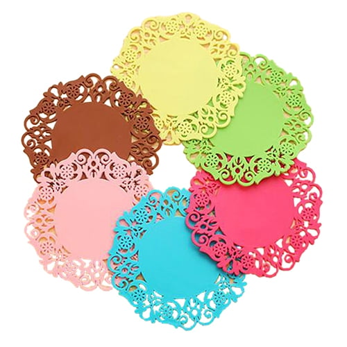 Hariumiu 6 Pcs Lace Flower Doilies Silicone Coaster Tea Cup Mats Pad Insulation Placemat-