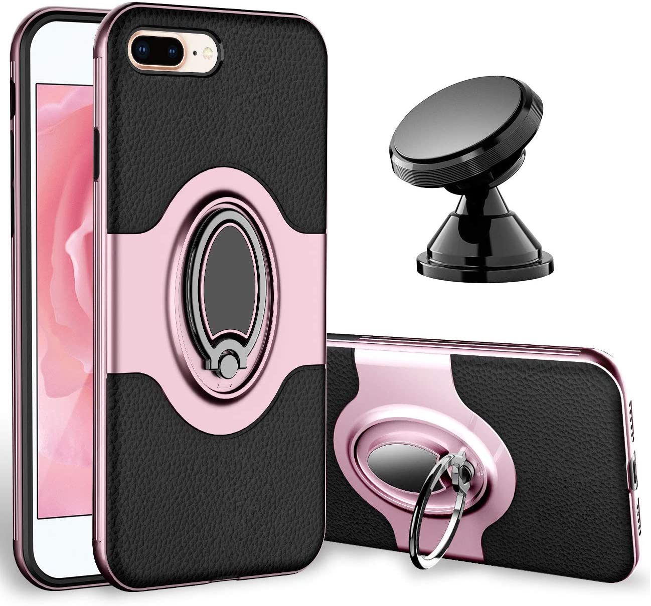 Iphone 7 Plus Case Iphone 8 Plus Case Ring Holder Kickstand Cases Dashboard Magnetic Phone Car Mount For Iphone 7 8 Plus Rose Gold Walmart Com Walmart Com