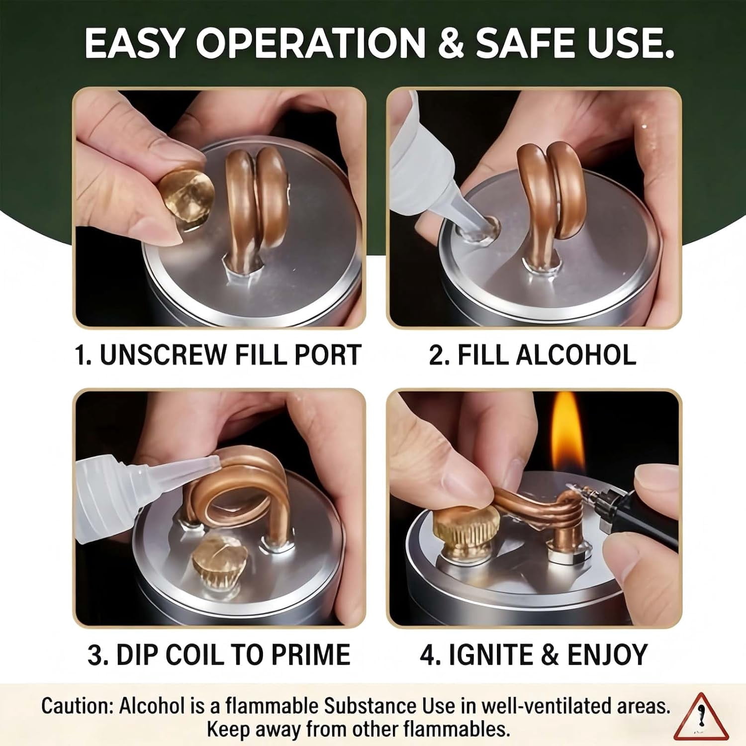 High-Power Portable Mini Outdoor Spirit Burner & Alcohol Stove, Lightweight Mini Alcohol Camping Stove With Stable Stand For Backpacking Hiking Brewing Tea Coffee Picnic (1, Gold)