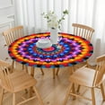 thumbnail image 3 of Colorful Tie Dye Peacock Mandala Pattern Round Fitted Tablecloth with Elastic Edge,Dining Table Cover Waterproof,Outdoor Round Tablecloth for Camping,Dining,Indoor and Outdoor, 3 of 7
