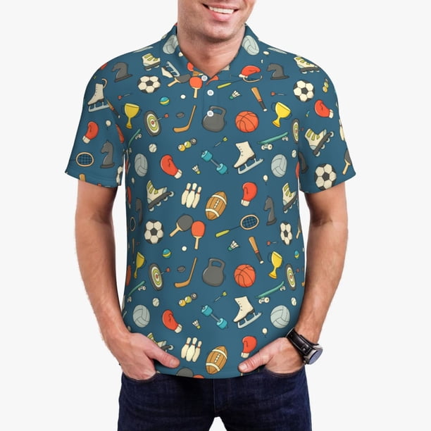 Balery Sports Ball Camisa Polo de Hombre con Estampado, de Manga Corta y Tejido Medio, Camisa Tipo Golf Polo-Small