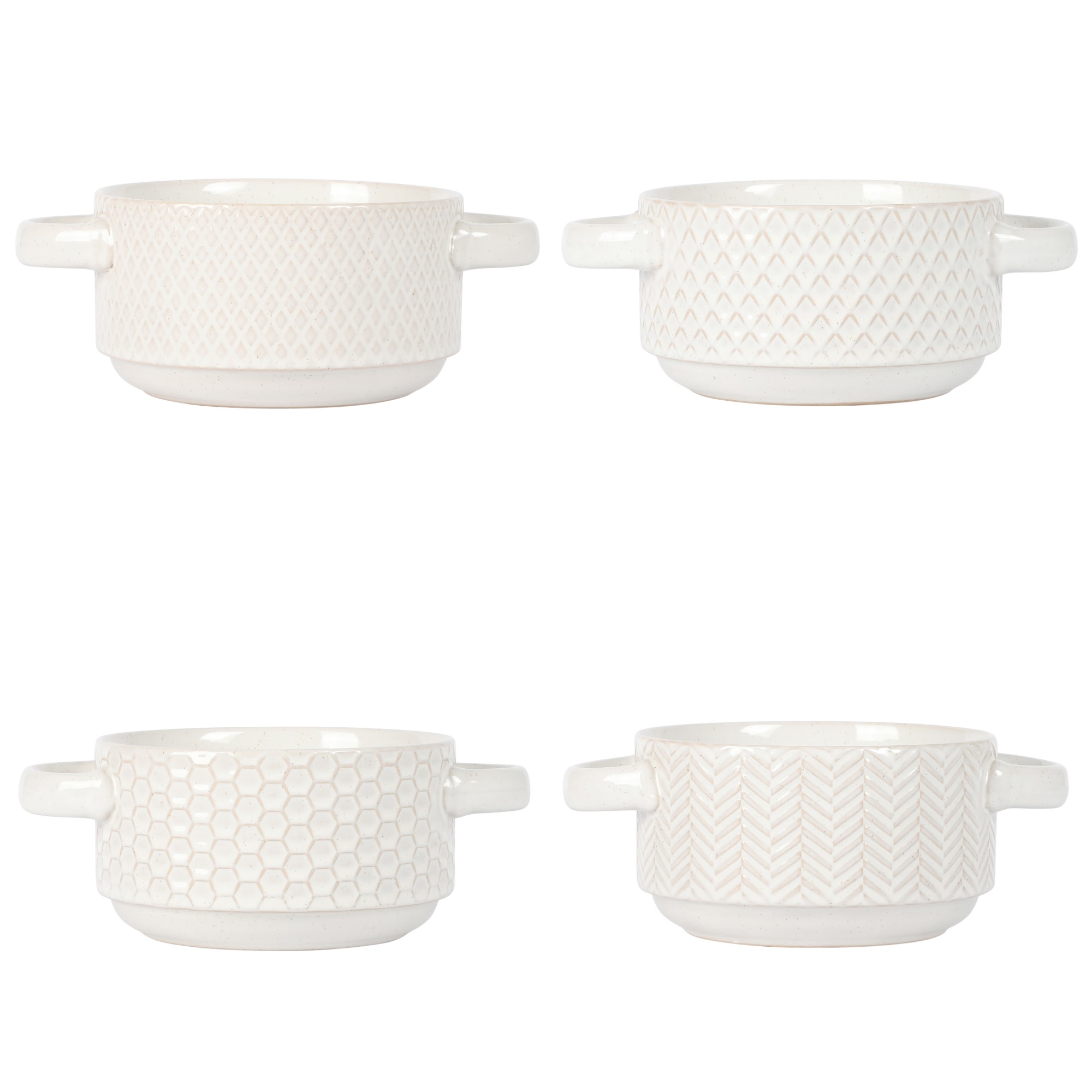 Gibson Elite Reactive Stoneware Soup Bowls with Handles, 6 Inch, Set of 4, White