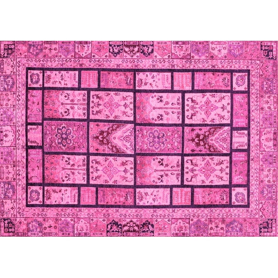 Ahgly Company Indoor Rectangle Abstract Pink Modern Area Rugs, 7' x 10'