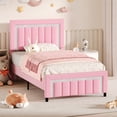 thumbnail image 6 of 4 Ever Winner Twin Bed Frame, Velvet Upholstered Bed Frame with Diamond Headboard and Footboard, Pink Bed Frame Twin Size , Princess Bed, Pink, 6 of 9
