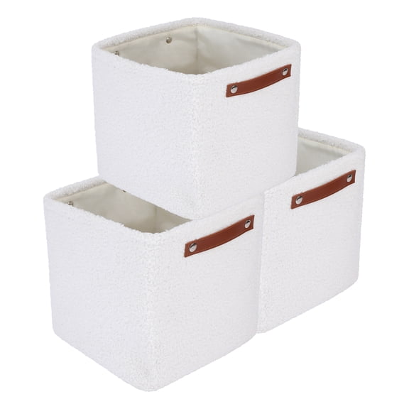 REGALWOVEN Fabric Storage Bin with Handles for Shelves Closet, 3 Pack Collapsible Storage Basket for Organizing Clothes White 11*11*11in
