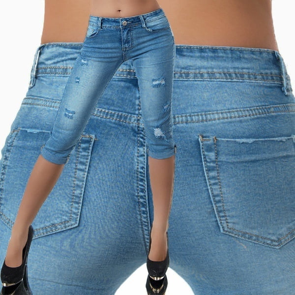Sysea Knee Length Women Slim Fit Denim Pants Skinny Low Waist Jeans Capris Walmart Com Walmart Com