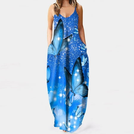 

jsaierl Womens Summer Dress 2023 Print Sundress Sleeveless A Line Dress Crew Neck Flowy Dress for Beach Vacation
