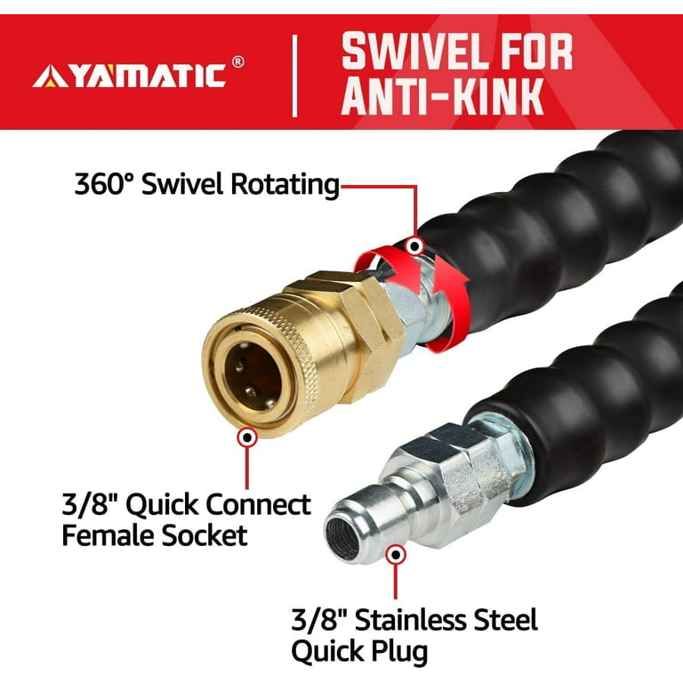 YAMATIC 3/8 Pressure Washer Hose 50 FT with Swivel Quick Connect For Cold  & Hot Water Max 250°F, 4000 PSI Commercial Grade Steel Wire Braided &  Synthetic Rubber Jacket, Kink-Free 