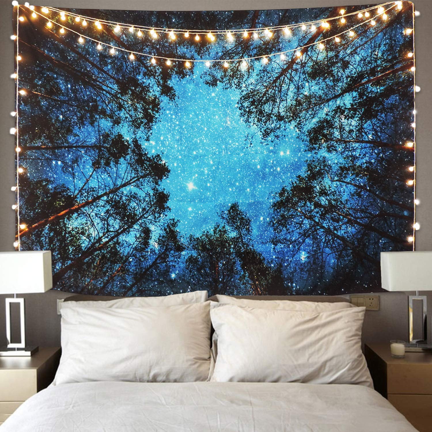 Forest Starry Tapestry, Home 3D Forest Tapestry Tree Night Sky Tapestry, Living Room Bedroom Decoration Tapestry, Mattress, Tablecloth (51.2'X59.1', Forest stars)