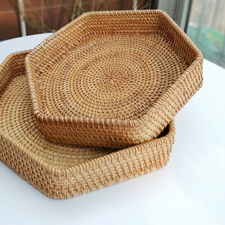 STRANDCHIC Light Brown Woven Food Serving Tray - Storage Solution for Parties Co-workers and Home Use 1 Piece