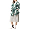 thumbnail image 3 of INSPIRE CHIC Women's Turn Down Collar Asymmetric Hem Plaids Thin Wrap Coat S Green, 3 of 8