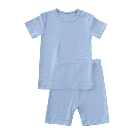 

Toddler Kids Baby Boy Girl Solid Pullover Short Sleeve Sweatshirt T Shirt Crewneck Tops Shorts Set Clothes