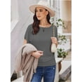 thumbnail image 6 of Women's Solid Short Sleeve Boat Neck Dolman Top with Side Shirring Trendy Casual Loose Fit T-Shirt, 6 of 7