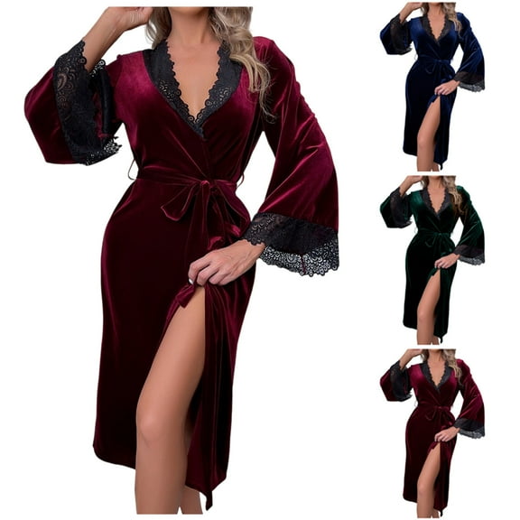 YHAJDS Women Fall Winter Sleepwear,Pajama Suits For Women,Sleep Set,Ladies Winter Fall Loose Long Sleeve Pajamas,Robe And Nightgown,Soft Comfortable Loungewear