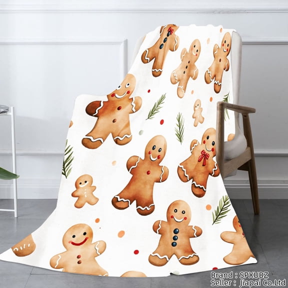 SPXUBZ Gingerbread Man Flannel Throw Blanket for Winter Christmas Gift Home Sofa Bed Decoration 60x50 inch