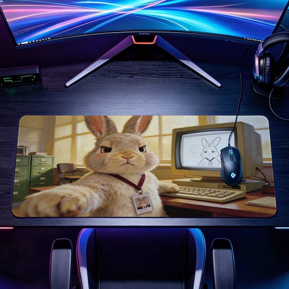 Extra Large cute bunny designer office working Mouse Pad，Non Slip Rubber Pad，Desktop Decoration Drotection Pad，Washable，Lock Edge Multi Size，Premium Multipurpose Mousepad