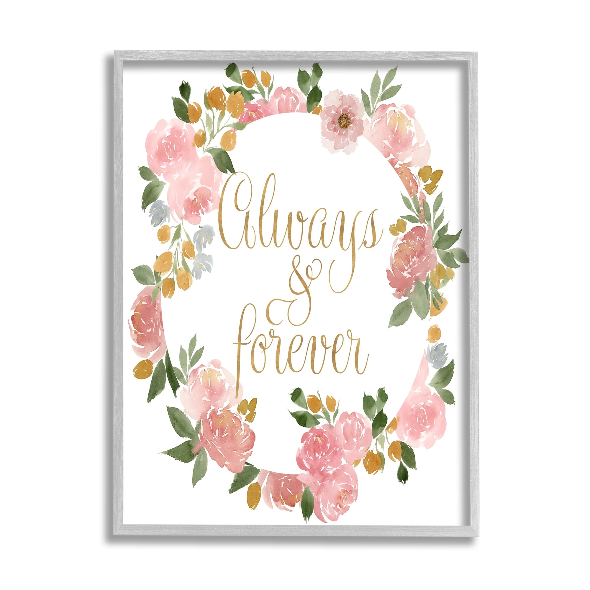 Stupell Industries Always and Forever Love Motivational Pink Rose Wreath, 24 x 30, Design by Lucille Price