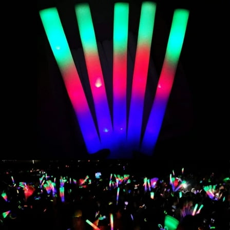 LUVCMFT 100PCS LED Light up Foam Sticks 18inch Party Flashing Glow Stick 3 Modes Flashing MultiColor