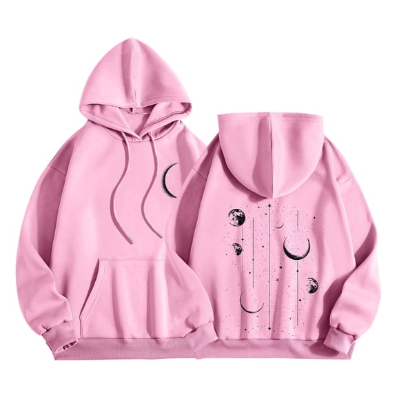 Kezqiaxn Hoodies for Women Casual Long Sleeve Fall Loose Hoodie Sweatshirts Womens Sweatshirt Fashion Clothing Pink XL