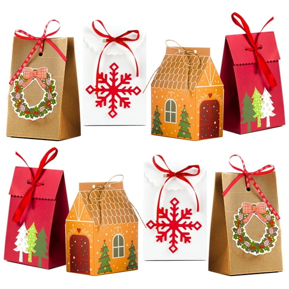 Trendazer 12-Piece Small Christmas Gift Boxes, Reusable Craft Paper, Assorted Colors, Xmas Theme