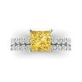 thumbnail image 2 of 2.66 ct Brilliant Princess Cut Natural Citrine 18K White Gold Solitaire with Accents Engagement Bridal Wedding Ring Band Set size 9.25, 2 of 7
