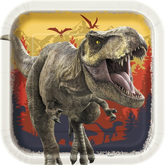 Multicolor Jurassic World Birthday Paper Dinner Plates, 9in, 8ct