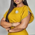 thumbnail image 3 of AURA Plus Size Bodycon Midi Dress High Waist Round Neck Short Sleeve Elegant Office Dress with Brooch Zipper, 3 of 10
