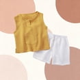 thumbnail image 5 of Qtocio Toddler Boy Matching Set Solid Color Crew Neck Sleeveless Double Layer Tank Tops Soft Breathable Loungewear Summer Outfit for Kids, 5 of 5